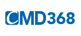 โลโก้ cmd368 สีฟ้า พร้อมสัญลักษณ์กรอบและวงกลม แสดงแบรนด์เดิมพันกีฬาและคาสิโนออนไลน์